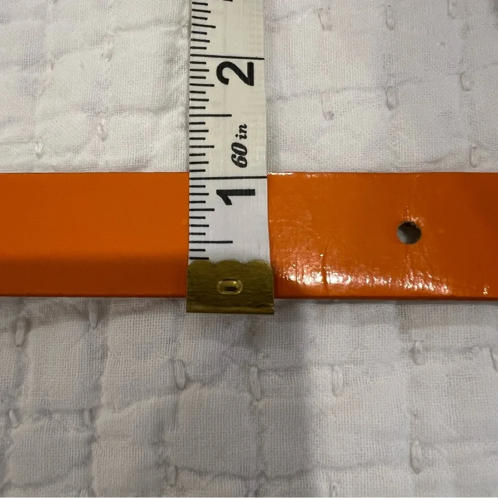 Motivi Belt Womens 34 Orange Silver Buckle Shiny Patent Faux Leather Retro Italy